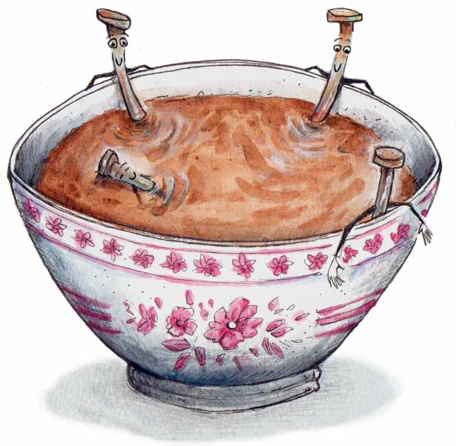 une illustration représentant une soupe de clous